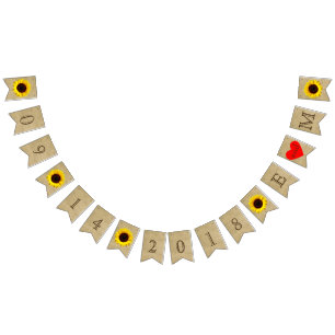 Bannière À Fanions Regard et tournesols de toile de jute d'initiales