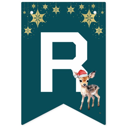 Bannière À Fanions Rennes de rennes d'aquarelle rouge Joyeux Noël (Troisième drapeau)