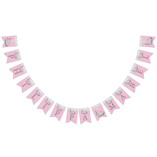 Bannière À Fanions Rose, gris blanc 🐘 éléphant bébé - Christening (Tout)