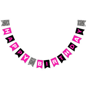 Bannière À Fanions Roses indien de noir de joyeux anniversaire et