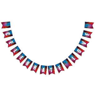 Bannière À Fanions Rouge & Bleu Moderne Ombre Bokeh Lumières & Typogr