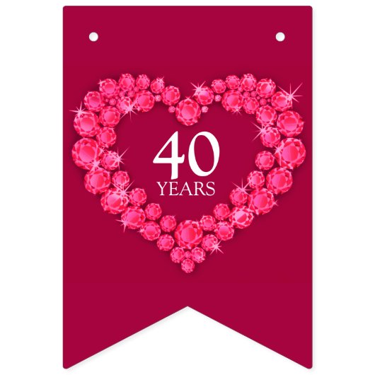 Bannière À Fanions Ruby mariage 40e anniversaire photo personnalisée (Premier drapeau)