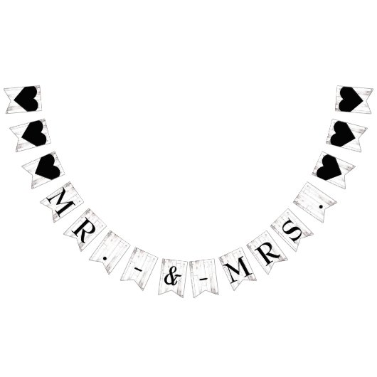 Bannière À Fanions Rustic White Wood Country Grange M. Mme La Mariage (Tout)