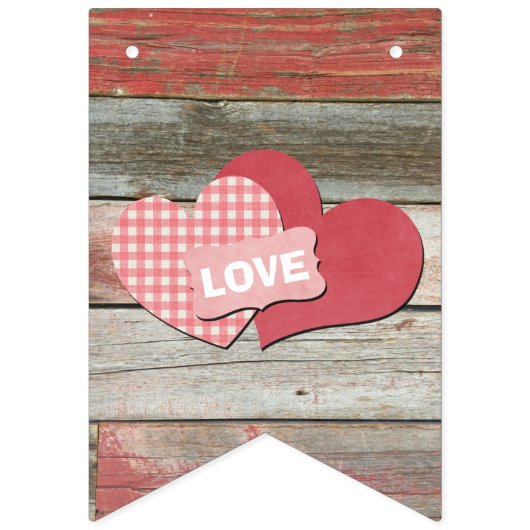 Bannière À Fanions Rustique Coeurs De Grange Nous Avons Un Mariage Hi (Premier drapeau)