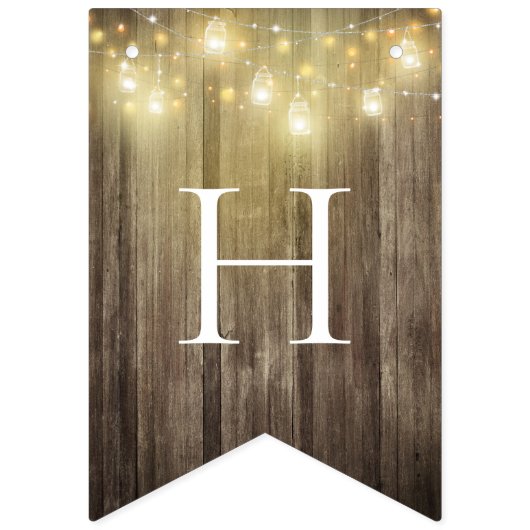 Bannière À Fanions Rustique Mason Jar & Woodgrain Mariage Garden Part (Deuxième drapeau)