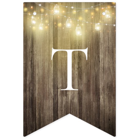 Bannière À Fanions Rustique Mason Jar & Woodgrain Mariage Garden Part (Premier drapeau)