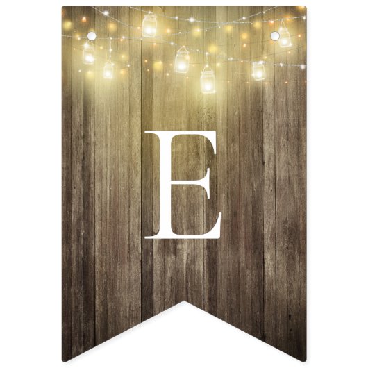 Bannière À Fanions Rustique Mason Jar & Woodgrain Mariage Garden Part (Troisième drapeau)