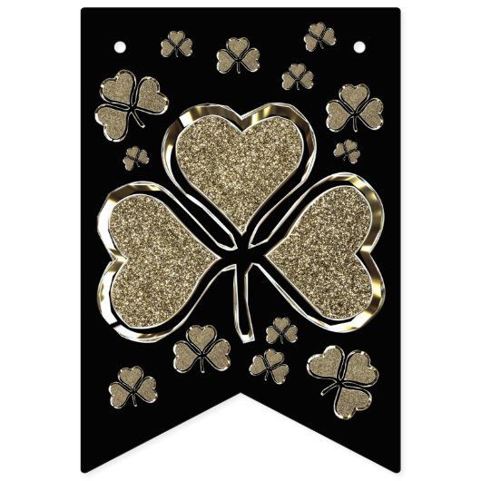 Bannière À Fanions Shamrock Clovers Irlande Black Gold Irish Party (Deuxième drapeau)