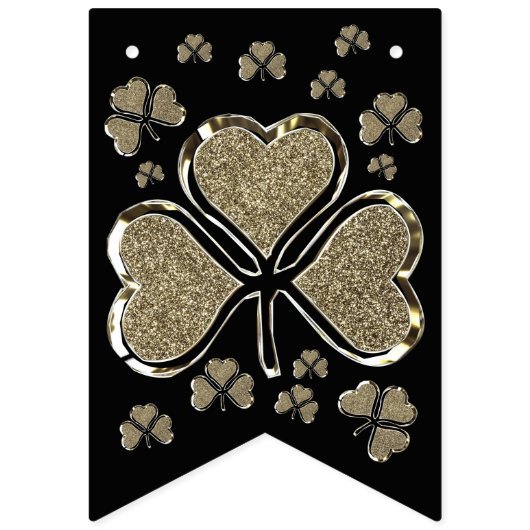Bannière À Fanions Shamrock Clovers Irlande Black Gold Irish Party (Premier drapeau)