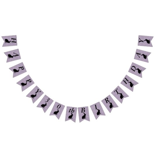 Bannière À Fanions Silhouette noire Joyeux lapin d'anniversaire sur v (Tout)