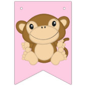 Bannière À Fanions Singe Anniversaire Pink (Premier drapeau)