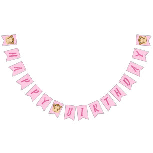 Bannière À Fanions Singe fête d'anniversaire rose