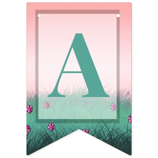 Bannière À Fanions Soirée d'anniversaire rose et vert clair (Troisième drapeau)