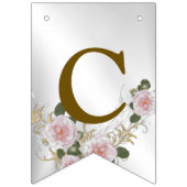 Bannière À Fanions Soirée de mariage rose Floral Argent élégant (Premier drapeau)