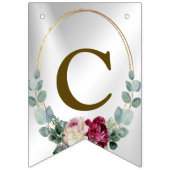 Bannière À Fanions Soirée de mariage rose rouge floral vert or (Premier drapeau)