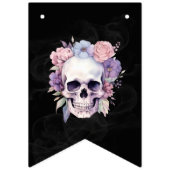 Bannière À Fanions Soirée d'Halloween florale et crâne (Premier drapeau)