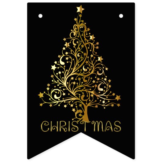 Bannière À Fanions Soirée Joyeux Noël Noir Or Elégant (Premier drapeau)