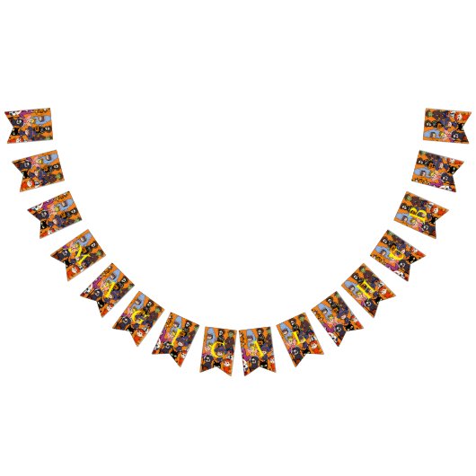 Bannière À Fanions sorcière assistant chatte lune bloomstick (Tout)