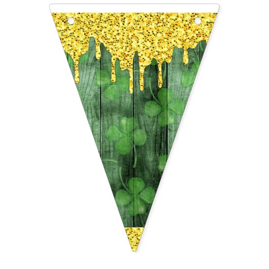 Bannière À Fanions St. Patrick's Day Shamrocks Glitter Gold Drips (Troisième drapeau)
