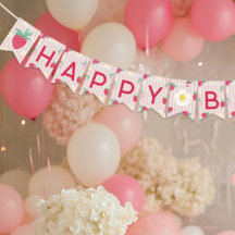 Strawberry Themed Happy Birthday Bunting Banner