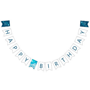 Bannière À Fanions Sur Cloud Neuf Bleu Joyeux Décor de fête d'anniver