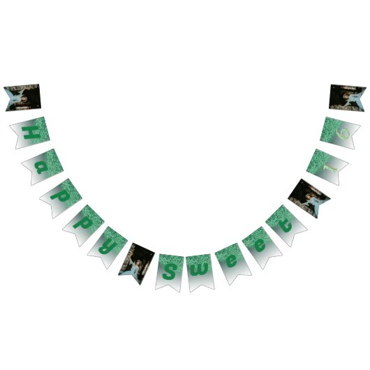 Bannière À Fanions Sweet 16 Party, Falling Green Parties scintillant  (Tout)