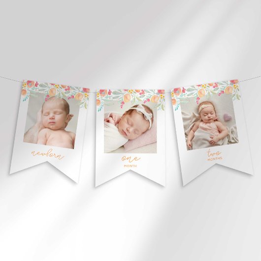Bannière À Fanions Sweet Peach First Birthday Photo Banner