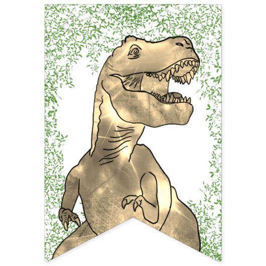 Bannière À Fanions T-Rex Dinosaur Jungle Joyeux anniversaire (Premier drapeau)
