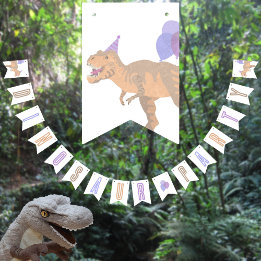 Bannière À Fanions T-Rex Tan Cute Anniversaire Jurassique Dinosaure P
