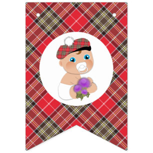 Bannière À Fanions Tartan écossais Baby shower de chardon à fleur