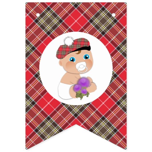 Bannière À Fanions Tartan écossais |Baby shower de chardon à fleur (Premier drapeau)