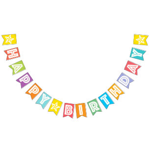 BANNIÈRE À FANIONS TEXTE BLANC DE ☆ DE JOYEUX ANNIVERSAIRE SUR BKGD