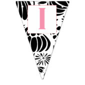 Bannière À Fanions Texte rose Noir & Blanc Motif Floral Bébé Fille (Premier drapeau)