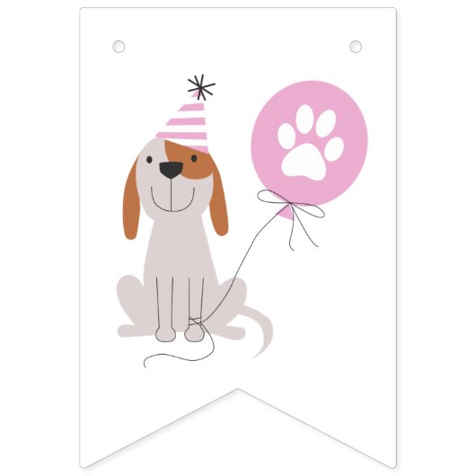 Bannière À Fanions Thème de chien rose joyeuse fête d'anniversaire (Premier drapeau)