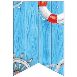 Bannière À Fanions Thème Nautique. Roue d'achat, de corde et de navi