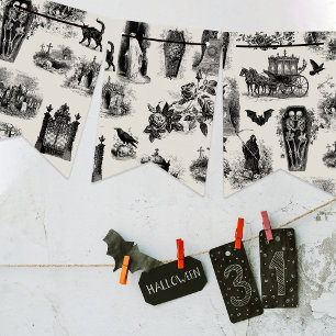 Bannière À Fanions Toile de Jouy Halloween Fantôme Squelette Goule