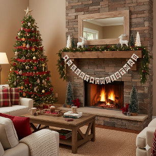 Bannière À Fanions Toile de jute et carreaux Joyeux Noël