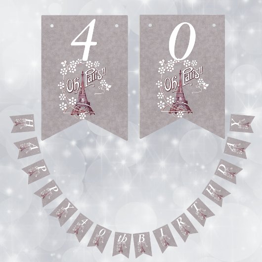 Bannière À Fanions Tour Eiffel Blanc Fleurs de marguerite Gris Annive