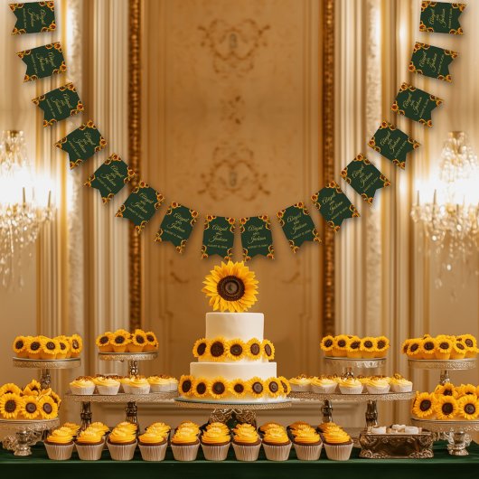 Bannière À Fanions Tournesol Mariage Forêt verte et or