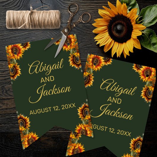 Bannière À Fanions Tournesol Mariage Forêt verte et or