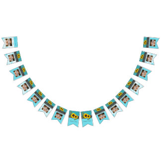 Bannière À Fanions Tournesol Mariage rustique Turquoise en bois gris 