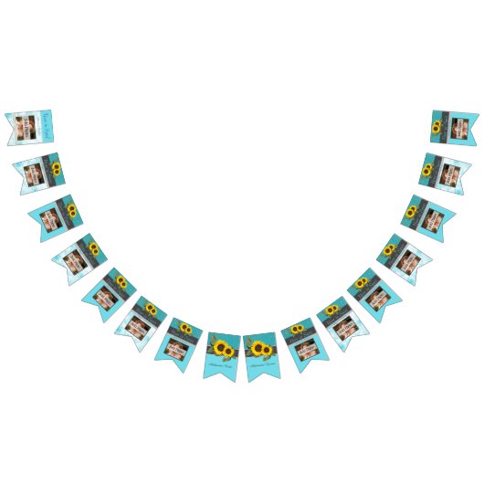Bannière À Fanions Tournesol Mariage rustique Turquoise en bois gris (Tout)