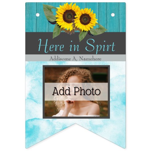 Bannière À Fanions Tournesol Mariage rustique Turquoise en bois gris (Deuxième drapeau)