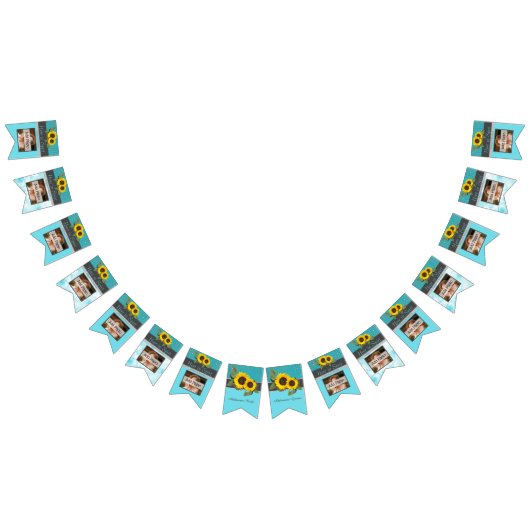 Bannière À Fanions Tournesol Mariage rustique Turquoise en bois gris  (Tout)