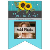 Bannière À Fanions Tournesol Mariage rustique Turquoise en bois gris  (Premier drapeau)