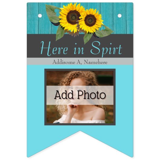 Bannière À Fanions Tournesol Mariage rustique Turquoise en bois gris  (Premier drapeau)