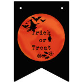 Bannière À Fanions Trick ou Treat with Witch & Bats on Orange Moon (Premier drapeau)