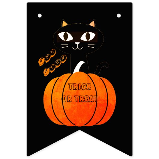 Bannière À Fanions Tricoter ou traiter Gato Negro Calabaza Naranja Bo (Premier drapeau)