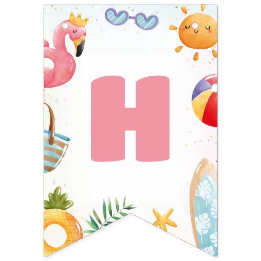 Bannière À Fanions Tropical Beach 1er anniversaire (Deuxième drapeau)