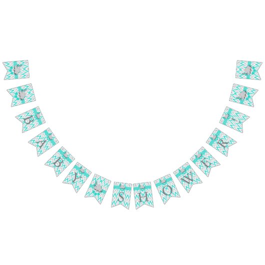 Bannière À Fanions Turquoise, Baby shower d'éléphant gris blanc (Tout)